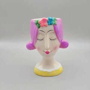 Colorful Ceramic Lady Face Vase, NWOT